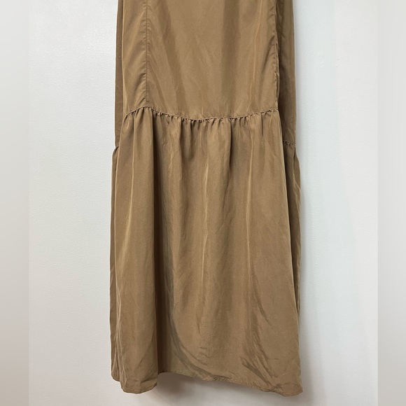 Free People Large Jordan Puff Short Sleeve Drop Ruffle Hem Midi Dress Tobacco - Picture 6 of 11